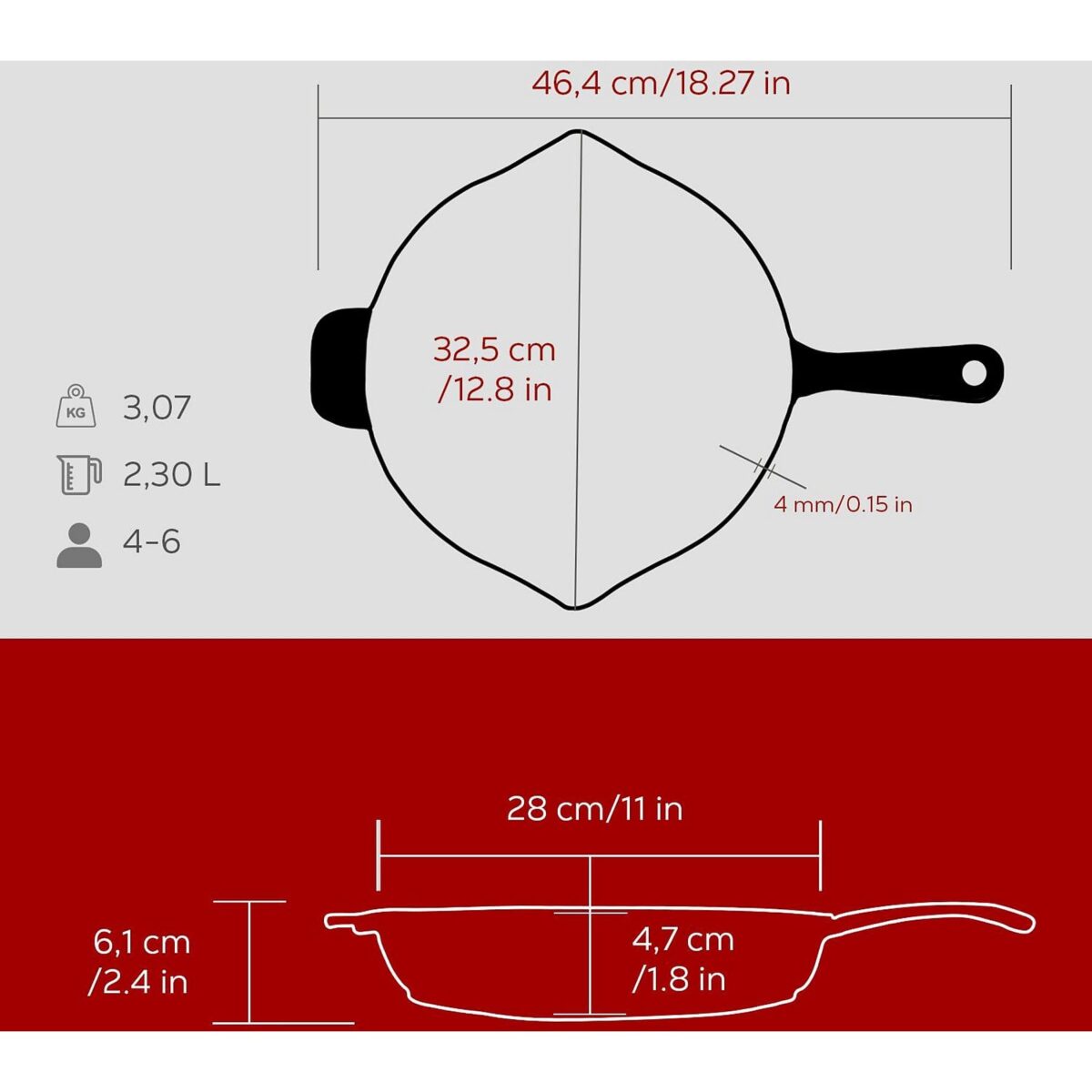 LAVA Yuvarlak Döküm Demir Kızartma Tavası 28 cm Bordo