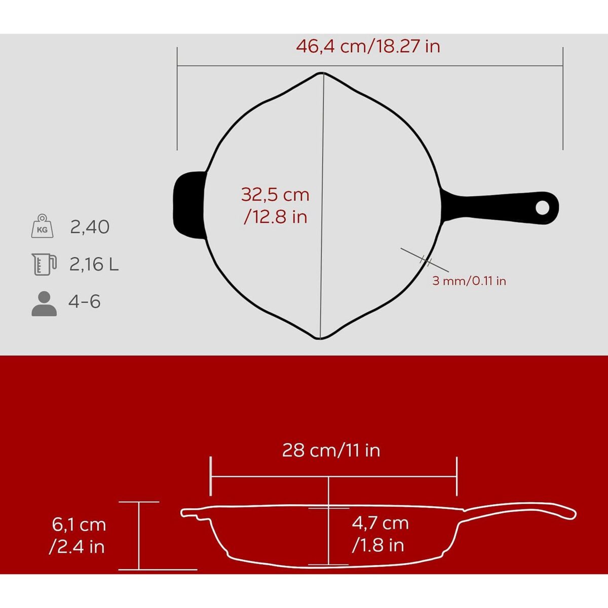 LAVA Döküm Yuvarlak Izgara Tava 28 cm Bordo