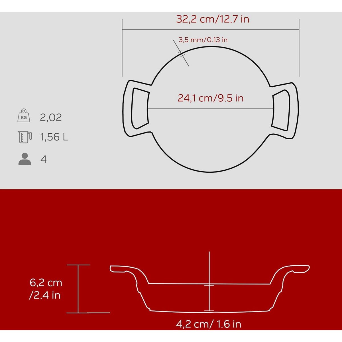LAVA Yuvarlak Döküm Demir Yekpare Çift Kulplu Sahan 24 cm Bordo