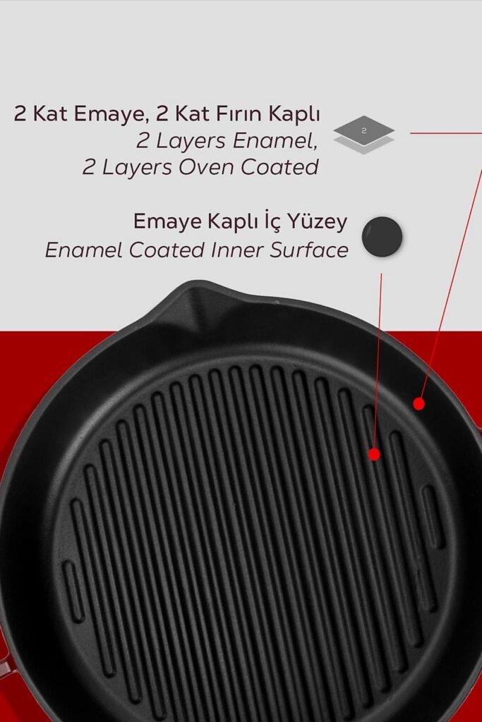 LAVA Yuvarlak Döküm Demir Yekpare Çift Kulplu 32 cm Izgara Tava Bordo