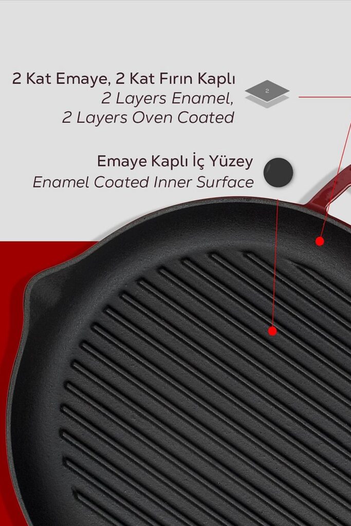 LAVA Yuvarlak Döküm Demir Izgara Tava Bordo 26 cm