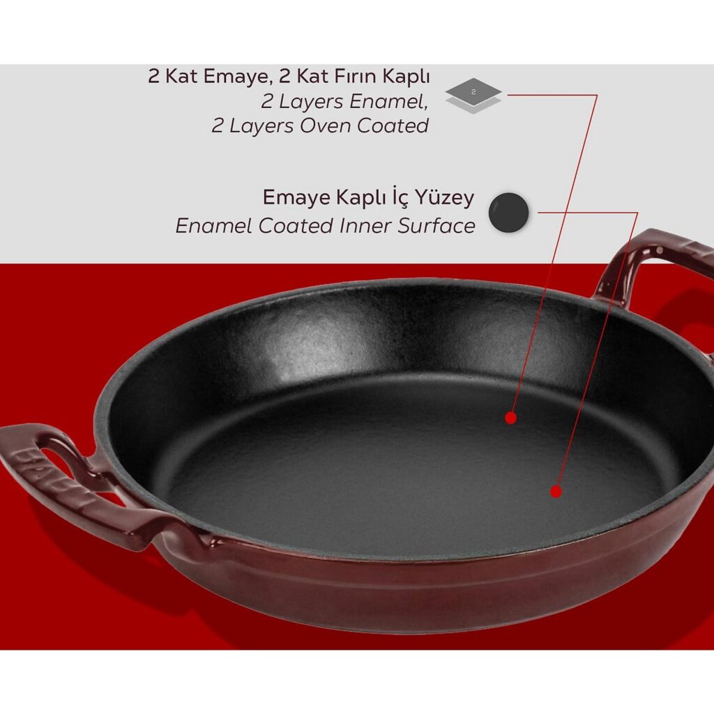 LAVA Yuvarlak Döküm Demir Yekpare Çift Kulplu Sahan 24 cm Bordo