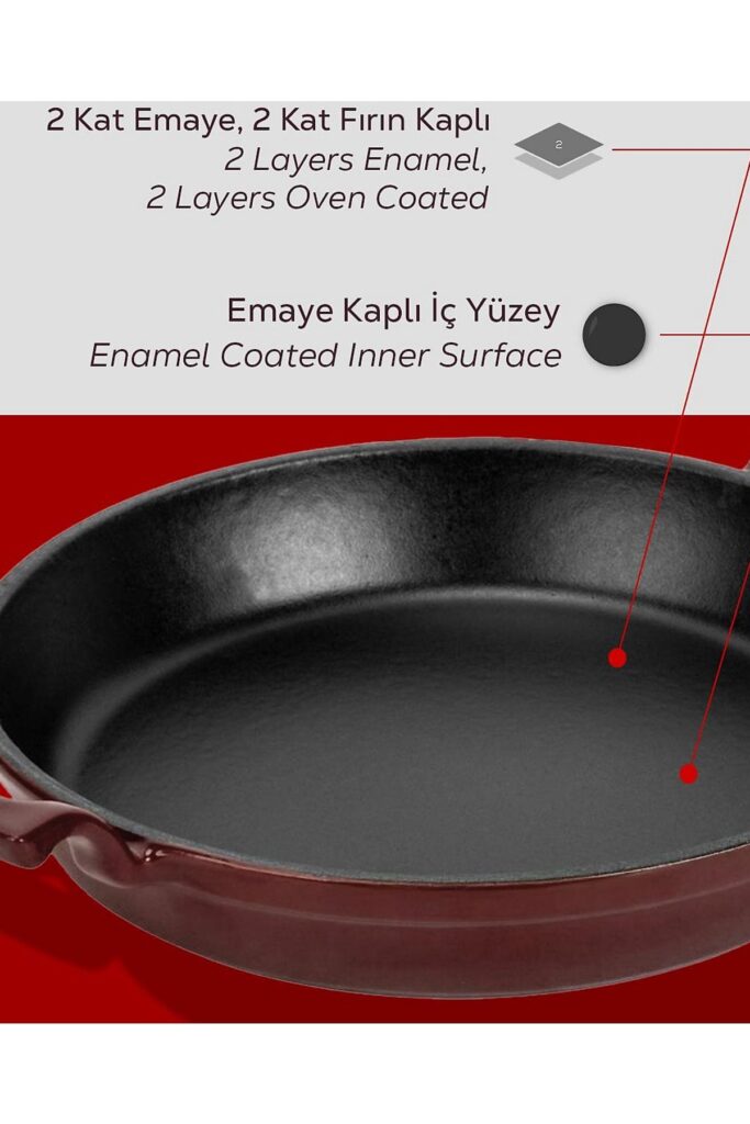 LAVA Yuvarlak Döküm Demir Yekpare Çift Kulplu Sahan 24 cm Bordo