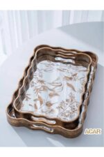 Acar Poliüretan Lüx 2'li Çiçek Desenli Sunum Tepsisi 45x30 cm ve 39x25 cm - Görsel 6