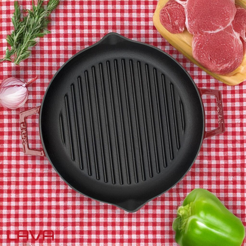 LAVA Yuvarlak Döküm Demir Izgara Tava Bordo 26 cm