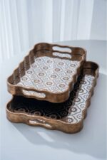 Acar Poliüretan Lüx 2'li Çiçek Desenli Sunum Tepsisi 45x30 cm ve 39x25 cm - Görsel 7