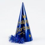 Koyu Mavi Happy Birthday Yazılı Püsküllü Karton Doğum Günü Şapkası - Görsel 2
