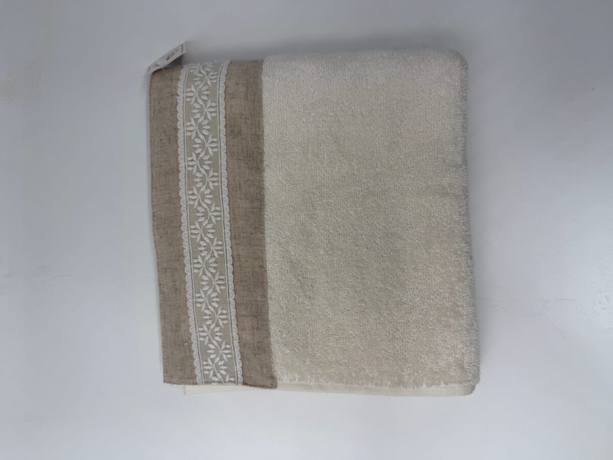 Nurpak Tuna Keten Dokulu Banyo Havlusu 50x90 cm Krem - Görsel 2