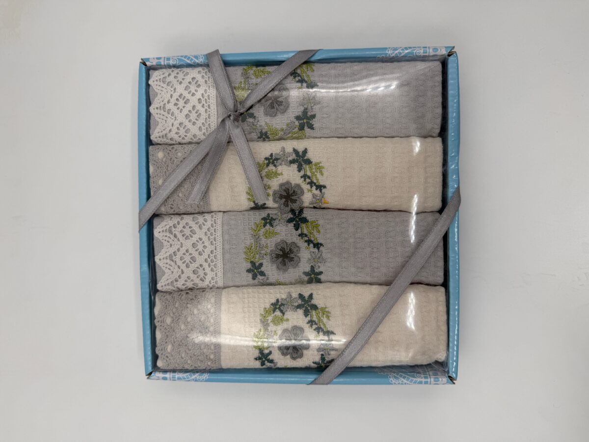 Mercan Dantelli İşlemeli 4'lü Mutfak Havlusu Seti 40x60 cm - Görsel 2