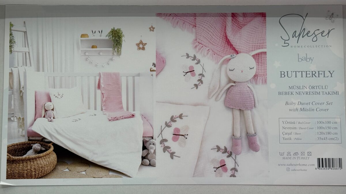 Şaheser Home Collection Baby Butterfly Müslin Bebek Nevresim Takımı - Görsel 2
