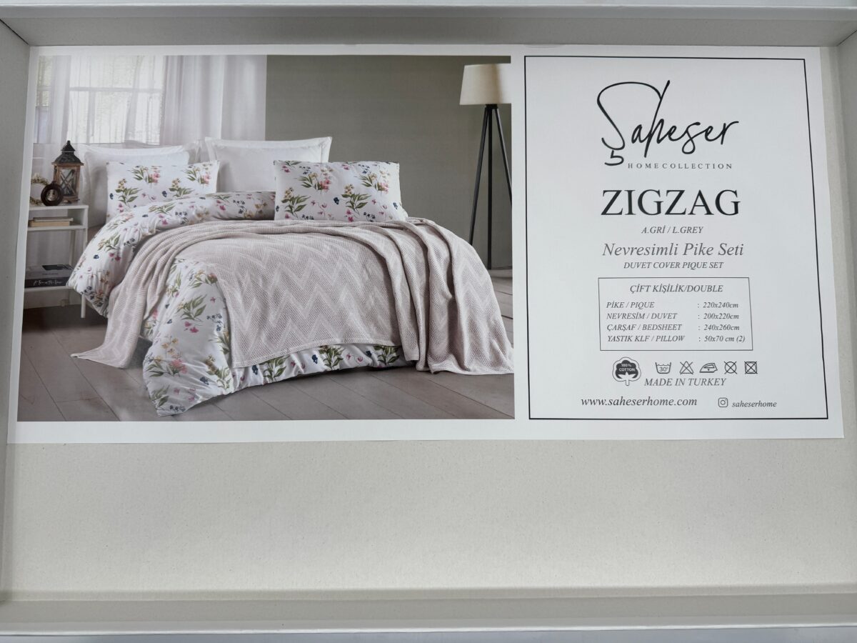 Şaheser Zigzag Nevresimli Pike Takımı Çift Kişilik Gri - Görsel 3