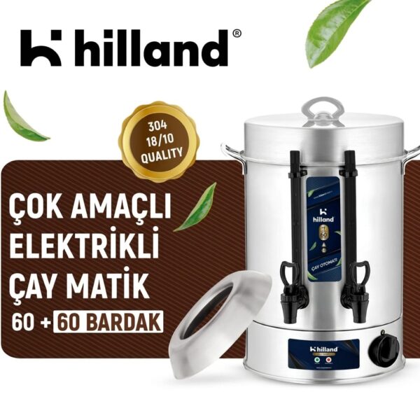 Hilland 60+60 Bardak Kapasiteli 304 Kalite Elektrikli Çay Otomatı