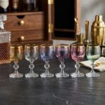 6'lı Renkli Kristal Görünümlü Lüster Yaldızlı Kadeh Seti 90 ml