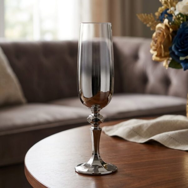 Bohemia Crystal MIMUS 180 ml 6'lı Flüt Kadeh Seti - Titanyum Gümüş