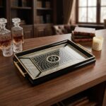Duka Cleopatra Büyük Dikdörtgen Desenli Sunum Tepsisi - Siyah ve Altın - Görsel 3