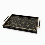 Kosova SA-960 Geometrik Desenli Siyah-Altın Dekoratif Tepsi 50x31 cm - Görsel 2