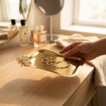 DGN-TAS08 Taşlı Gold Dekoratif Tepsi Sunum Tepsisi