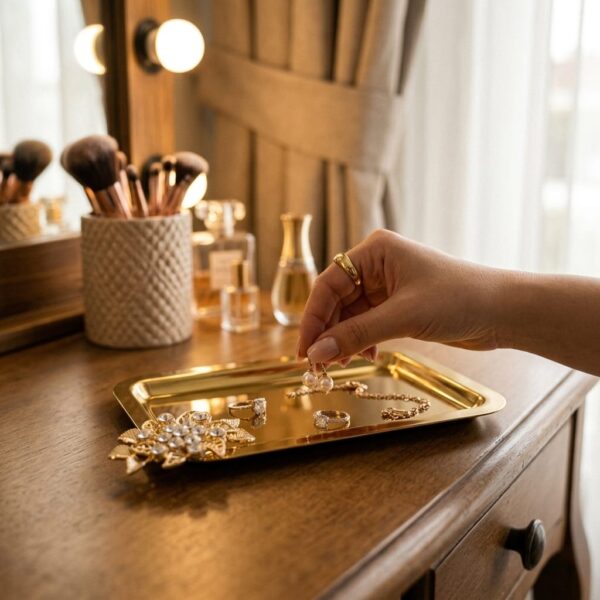 DGN-TAS06 Taş Detaylı Gold Dekoratif Tepsi