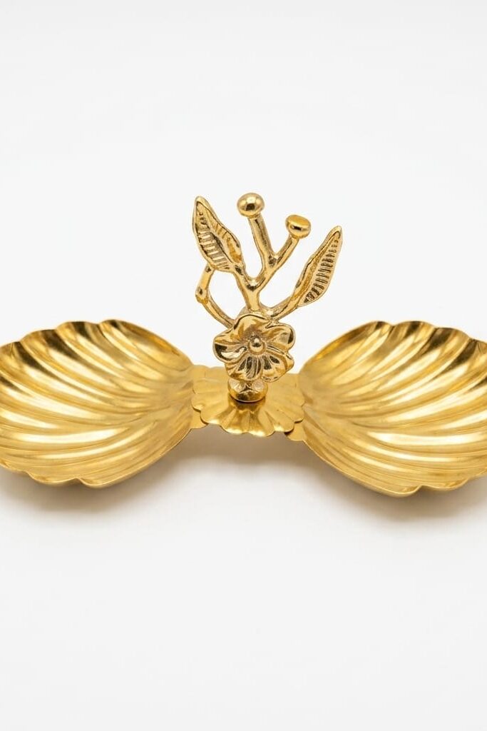Gold Metal İstiridye İkili Lokumluk ve Dekoratif Sunum Tabağı