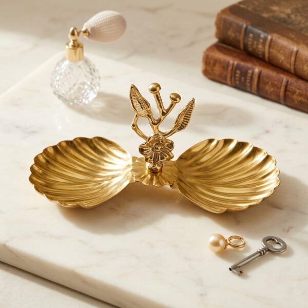 Gold Metal İstiridye İkili Lokumluk ve Dekoratif Sunum Tabağı
