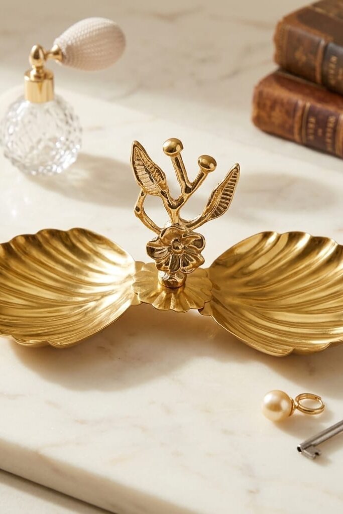 Gold Metal İstiridye İkili Lokumluk ve Dekoratif Sunum Tabağı