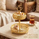Sedef 2 Katlı Gold Metal Mini Sunumluk - Görsel 3