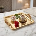 DGN-RS02 Gold Rose Kulp Detaylı Kare Sunum Tepsisi