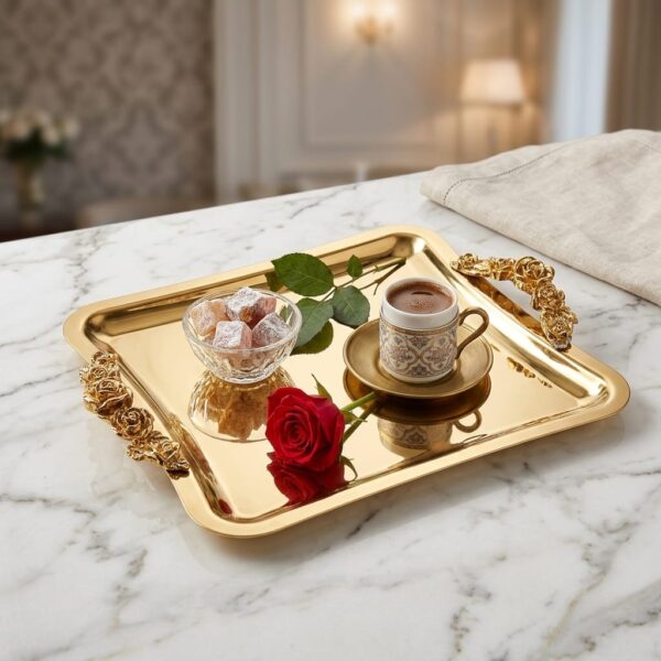 DGN-RS02 Gold Rose Kulp Detaylı Kare Sunum Tepsisi