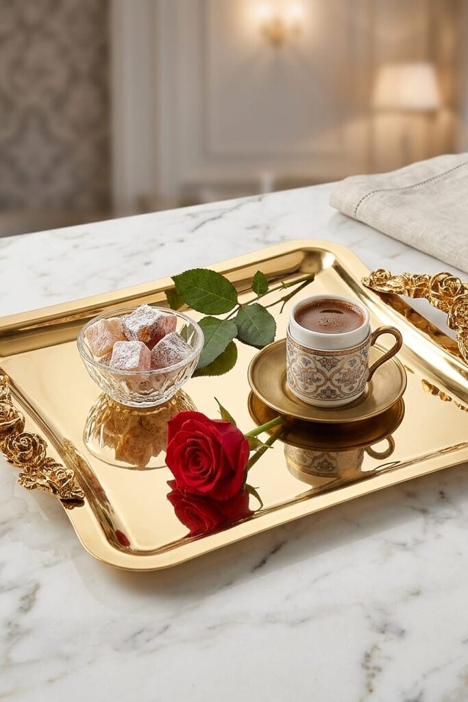 DGN-RS02 Gold Rose Kulp Detaylı Kare Sunum Tepsisi