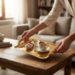 DGN-RS02 Gold Rose Kulp Detaylı Kare Sunum Tepsisi