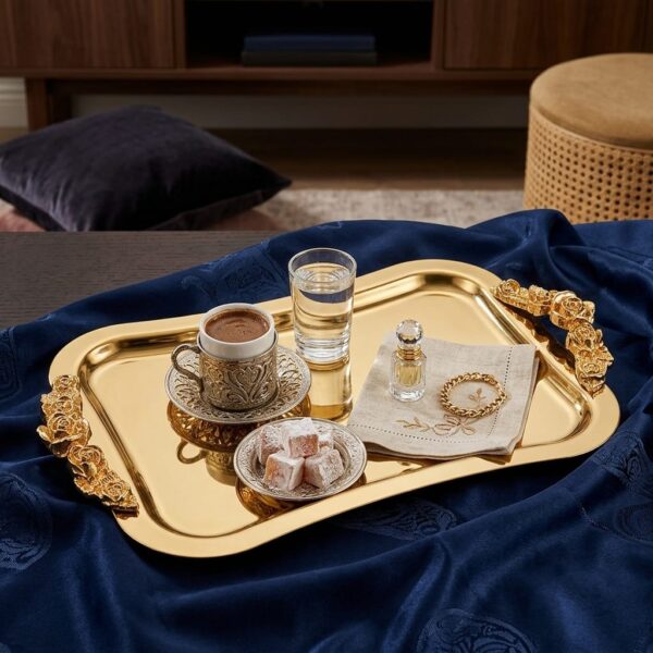 İtalyan Rose Kulp Gold Sunum Tepsisi 15x25 cm