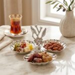 BKZ-2052G İstiridye Tasarımlı Üçlü Metal Çerezlik ve Lokumluk Gümüş - Görsel 2