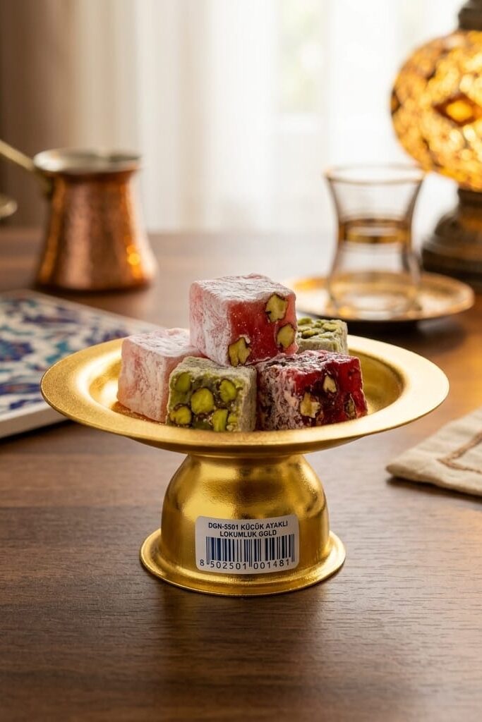Gold Renk Ayaklı Şık Lokumluk Sunumluk Şekerlik