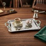 MİNE8 İtalyan Gümüş Büyük Kulplu Yeşil Mineli Tepsi - Görsel 2