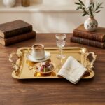 İtalyan Büyük Kulp Dikdörtgen Gold Sunum Tepsisi DGN-B02