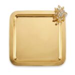 Kare Gold Taş Aksesuarlı Dekoratif Sunum Tepsisi