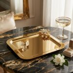 Kare Gold Taş Aksesuarlı Dekoratif Sunum Tepsisi - Görsel 3