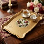 Dikdörtgen Büyük Gül Ağaç Tepsi Sedef Gold 50x33 cm - Görsel 2