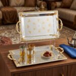 Deco Vien AYM-1301 Gümüş Altın Renk Geometrik Desenli Metal Tepsi 2'li Set - Görsel 2