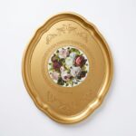 Oval Gül Desenli Gold Ahşap Sunum Tepsisi - Görsel 3