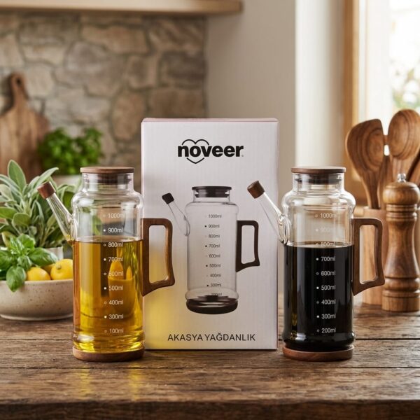 Noveer NOR2175 Akasya Ahşap Detaylı Cam Yağdanlık 1000 ml