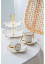 Acar Joyce Silver/Gold 2 Kişilik Porselen Standlı Kahve Fincan Takımı - Görsel 3