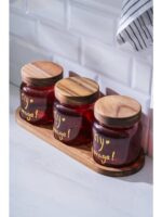 Acar 7937 Pierre 3 Lü Akasya Ahşap Kapak ve Tepsili Kavanoz Seti 12 cm - Görsel 4