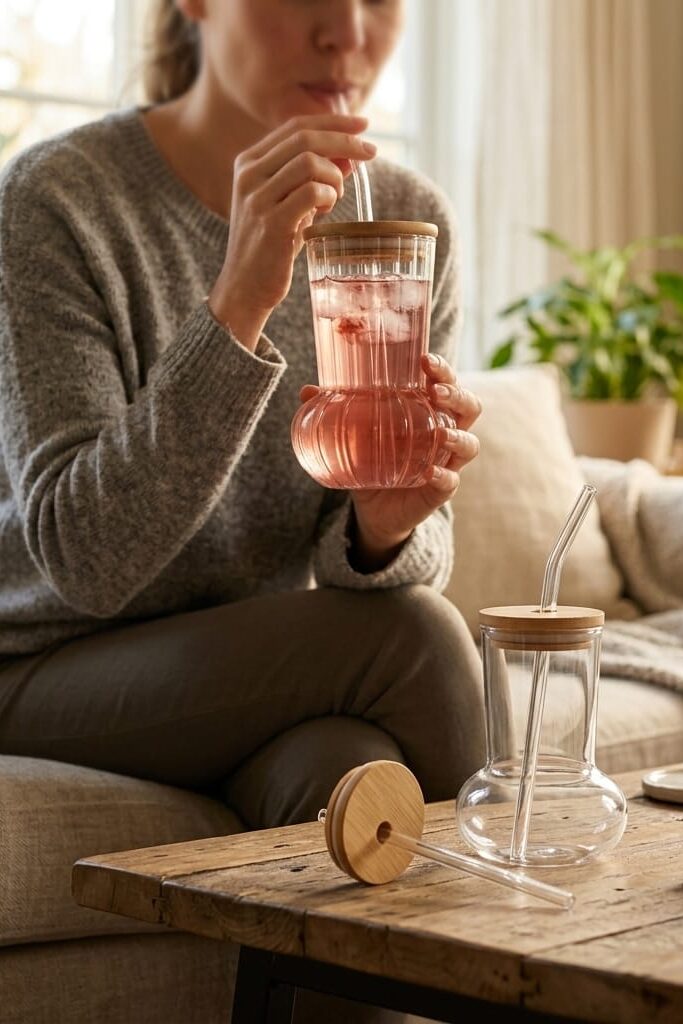 Noveer 2'li 440 ml Pipetli Su ve Smoothie Bardağı Seti