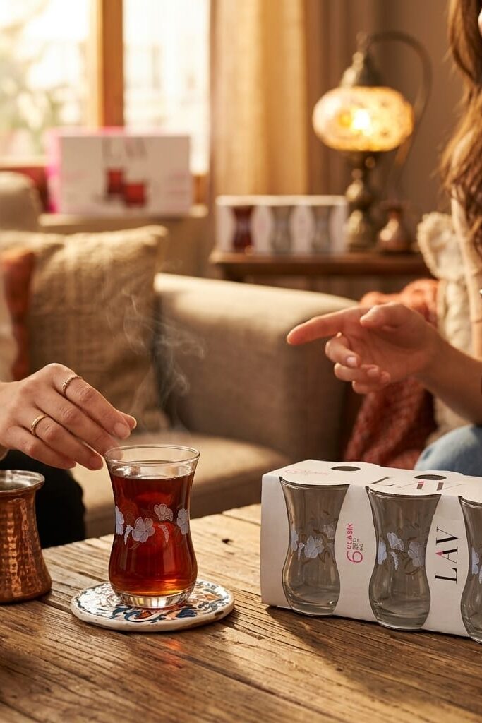 LAV Altın Gül Desenli 6'lı Çay Bardağı Seti 115 cc