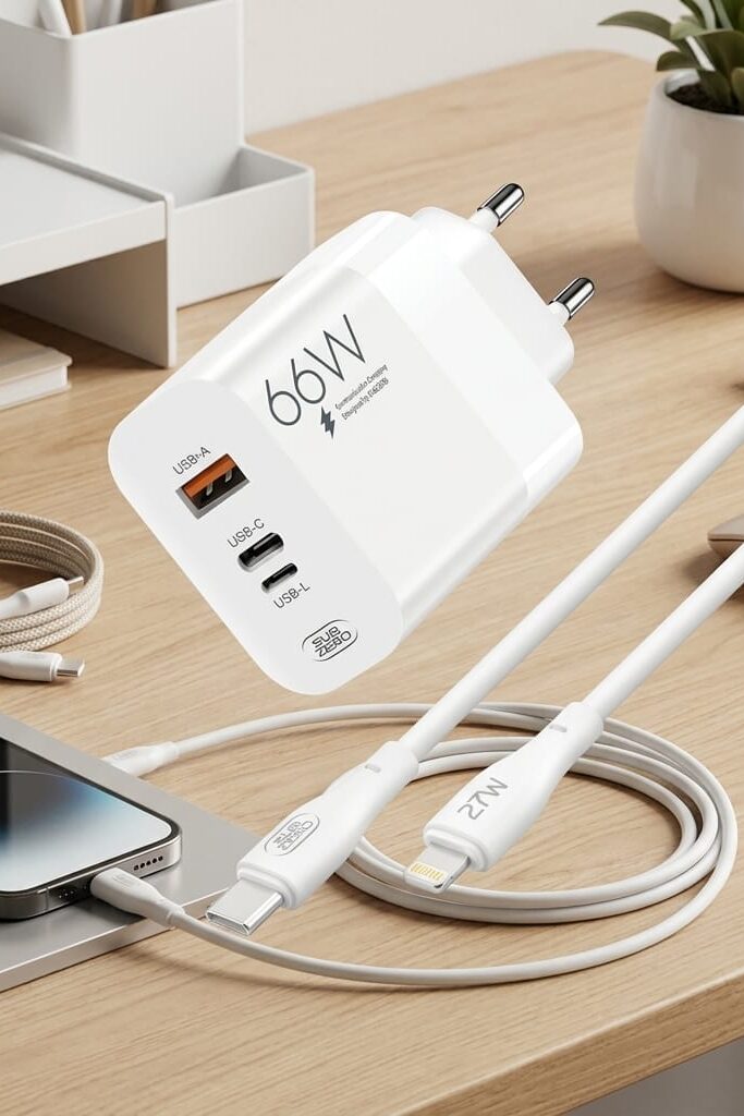 Subzero SG90 66W 3 Portlu Hızlı Şarj Aleti ve Lightning Kablo Seti