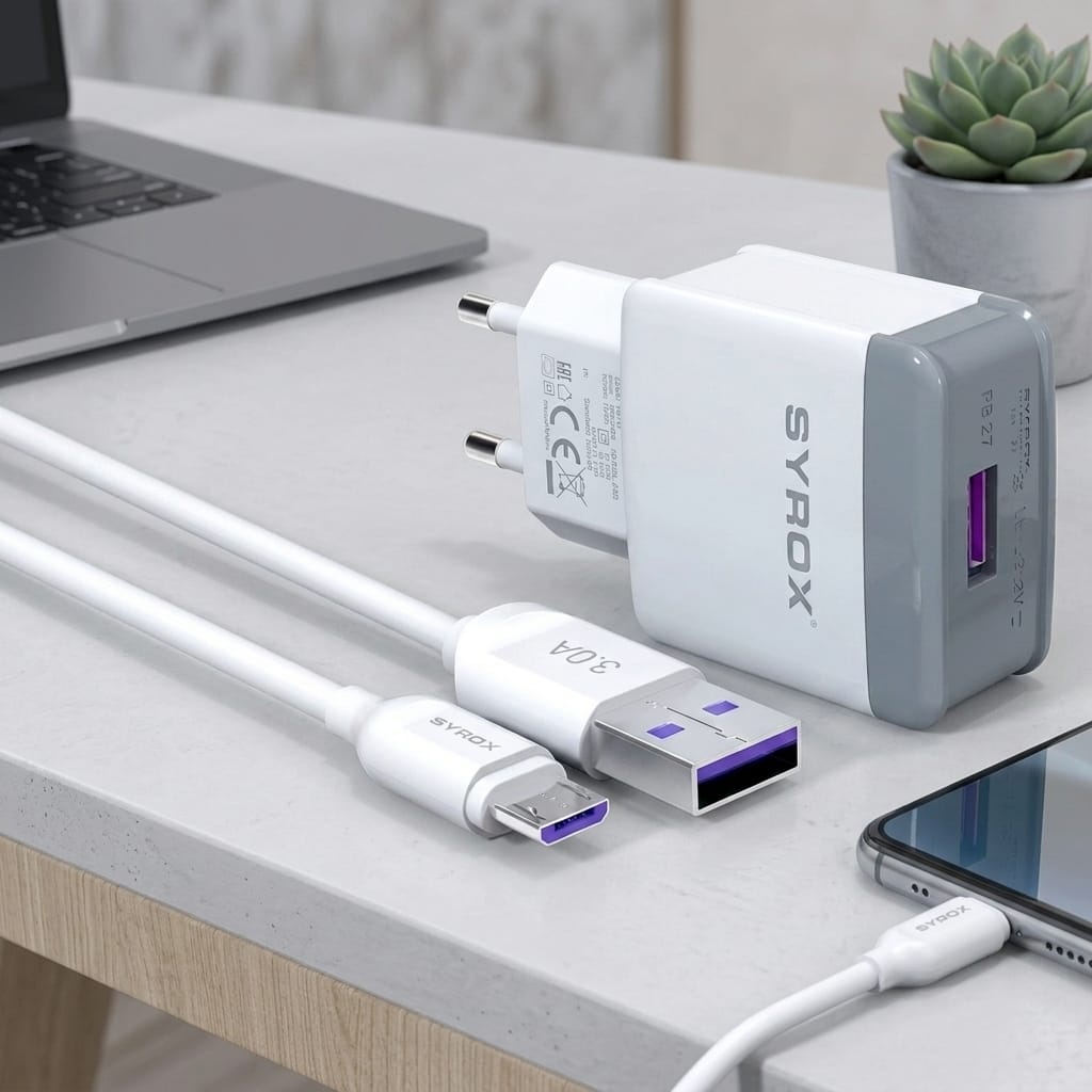 Syrox Q30 3.0A Micro USB Hızlı Şarj Aleti ve Kablo Seti