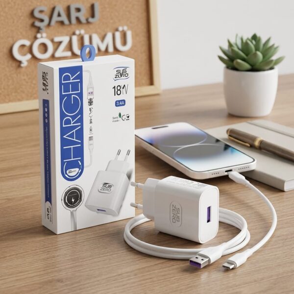 Subzero SG61 18W 3.4A Hızlı Şarj Cihazı ve USB To Type-C Kablo