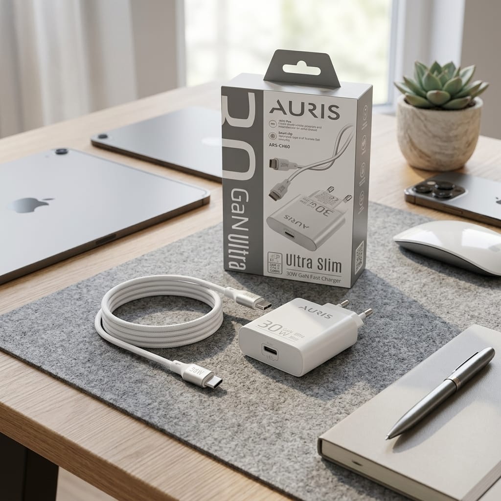 Auris ARS-CH60 30W GaN Ultra Slim Type-C Hızlı Şarj Cihazı Seti