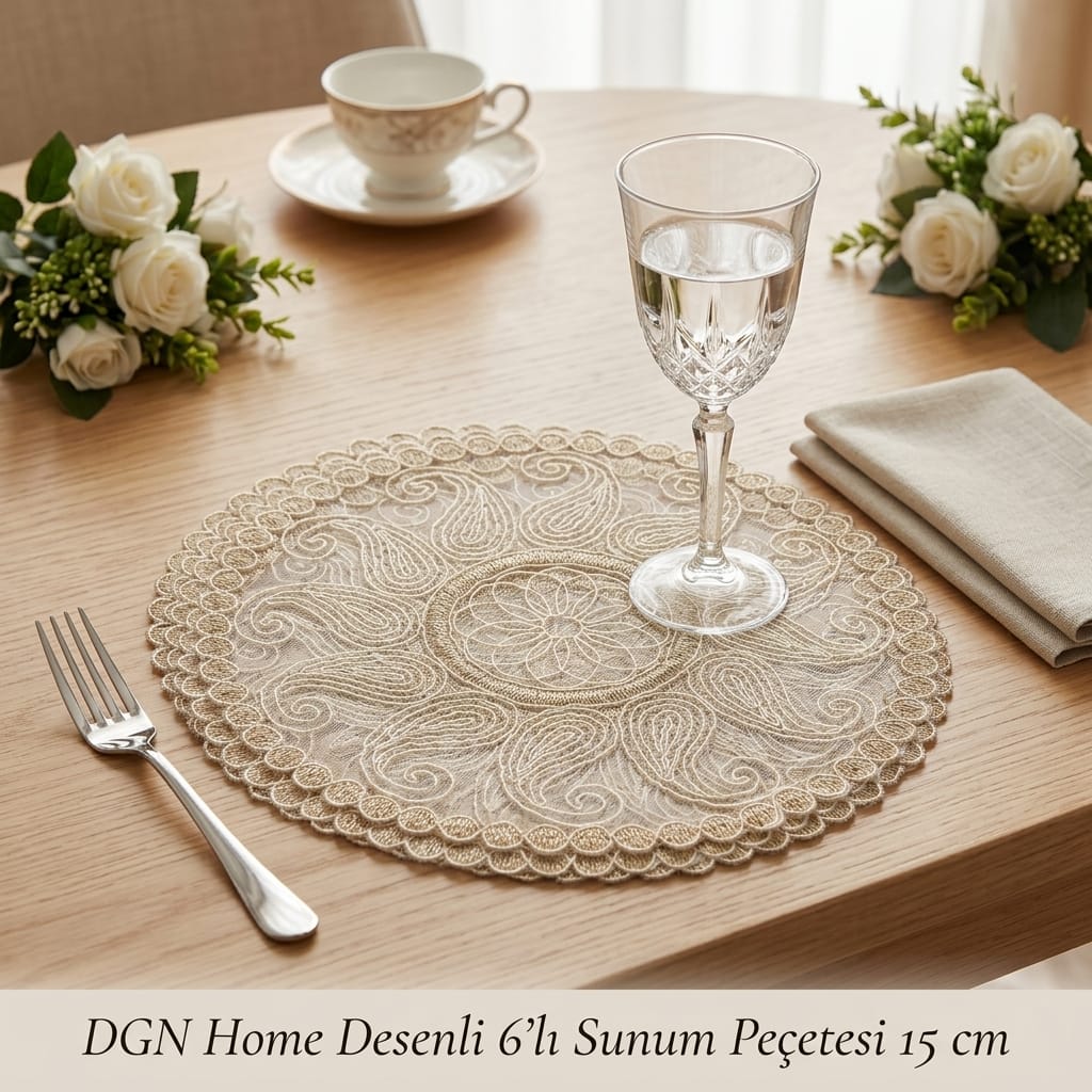 DGN Home Desenli 6'lı Sunum Peçetesi 15 cm